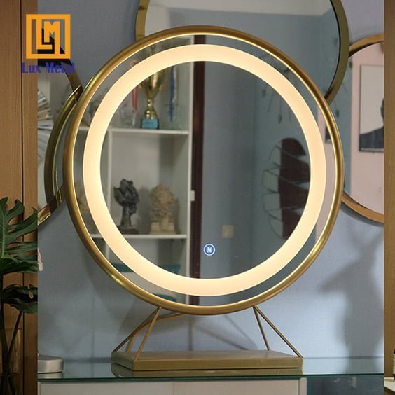 Gương đèn led khung inox mạ vàng cao cấp