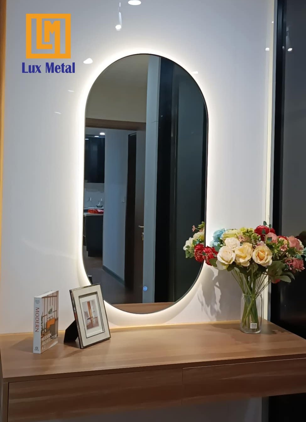 Gương oval viền inox trang trí đẹp